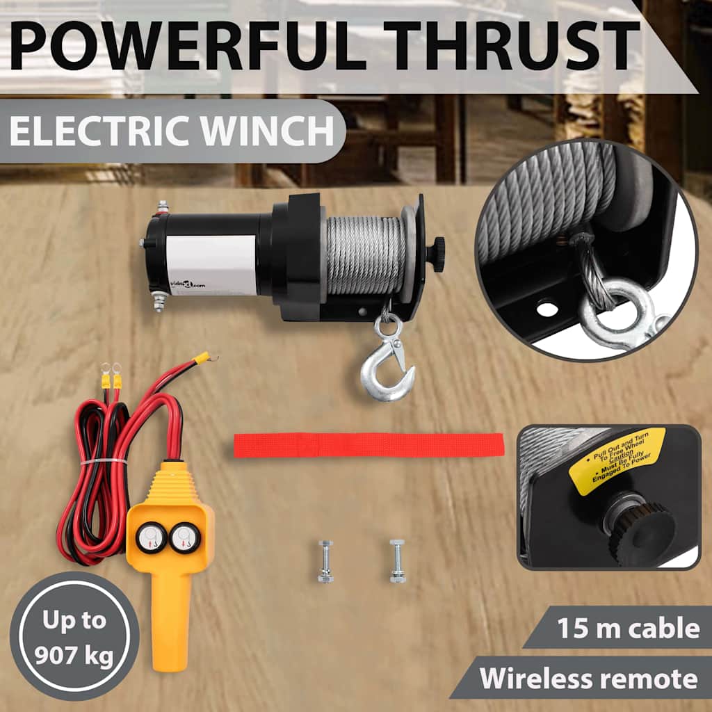 vidaXL 12V Electric Winch Detachable Portable Marine Boat Wire 15m