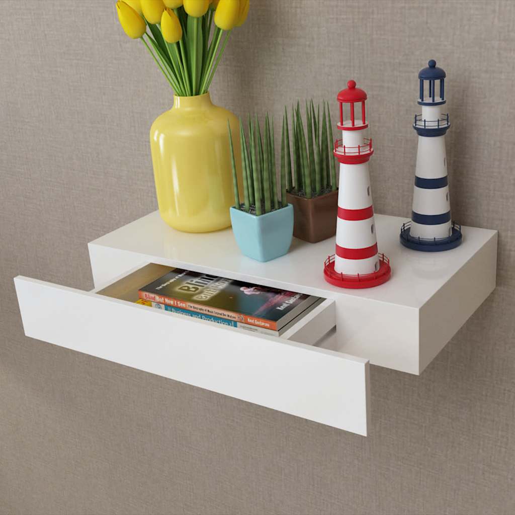 Vidaxl Floating Wall Display Shelf With 1 Drawer Mdf 48cm White