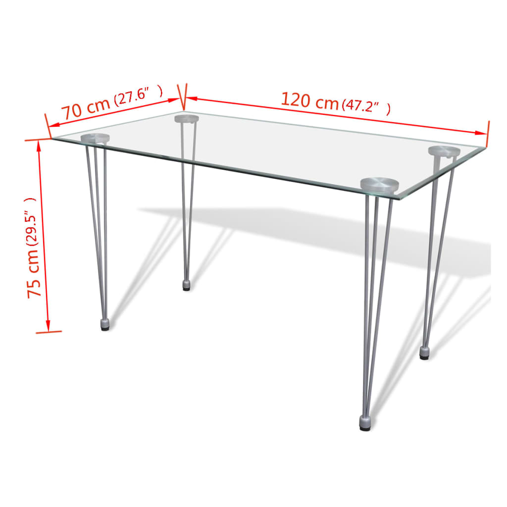 Transparent Tempered Glass Top Dining Table Steel Legs Kitchen Dining