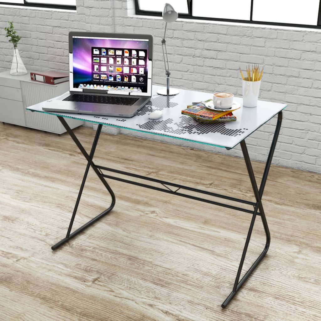 Vidaxl Glass Desk With World Map Pattern Home Computer Student