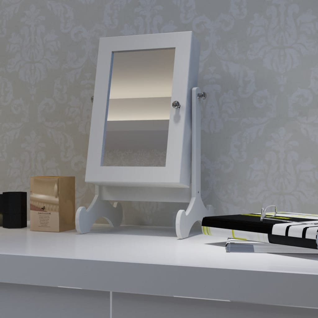 Vidaxl Jewellery Cabinet White Mirror Makeup Storage Box Organiser Tabletop