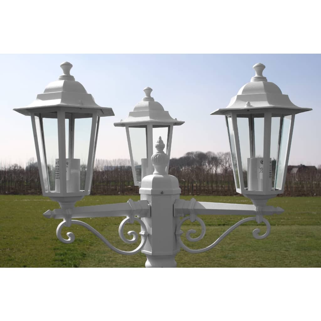 vidaXL Garden Light Post 3arm 215cm White Outdoor Standing Yard
