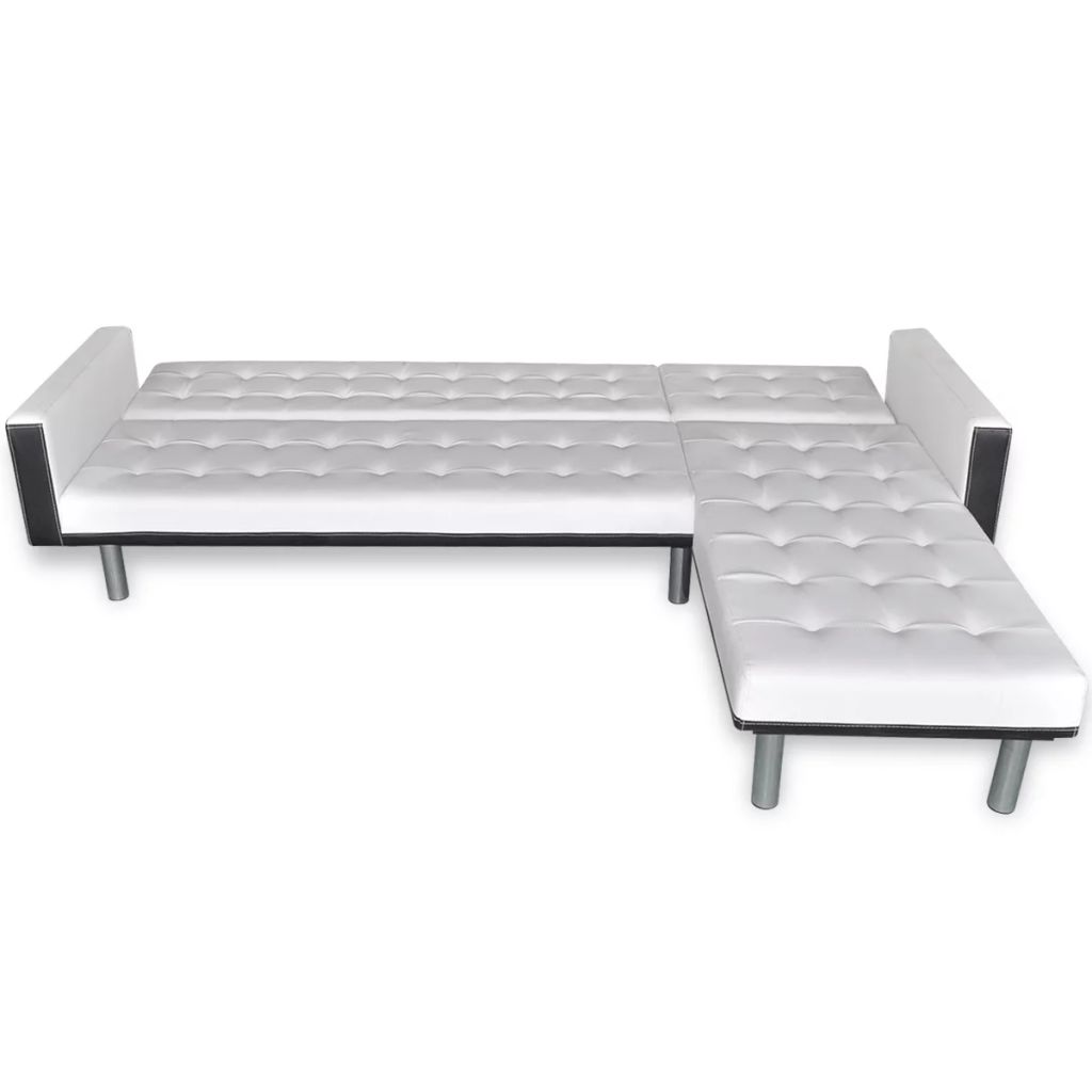 Modern White Leather Corner Sofa Bed 3 Seater Lounge Suite Couch