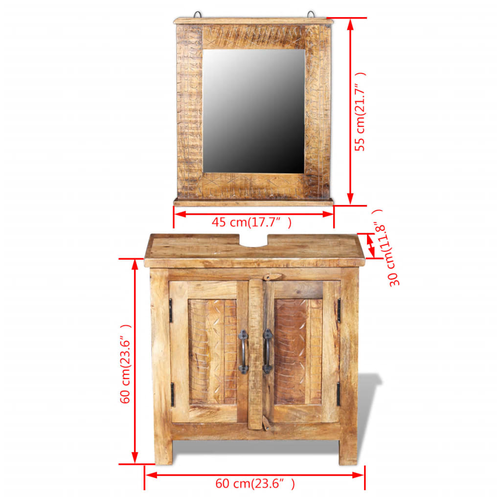 vidaXL Solid Mango Wood Bathroom Vanity Shaving Mirror