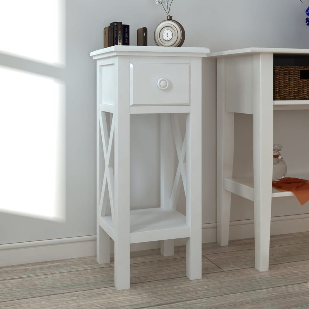 Vidaxl Side Table With Drawer White Bedside Telephone Stand Home