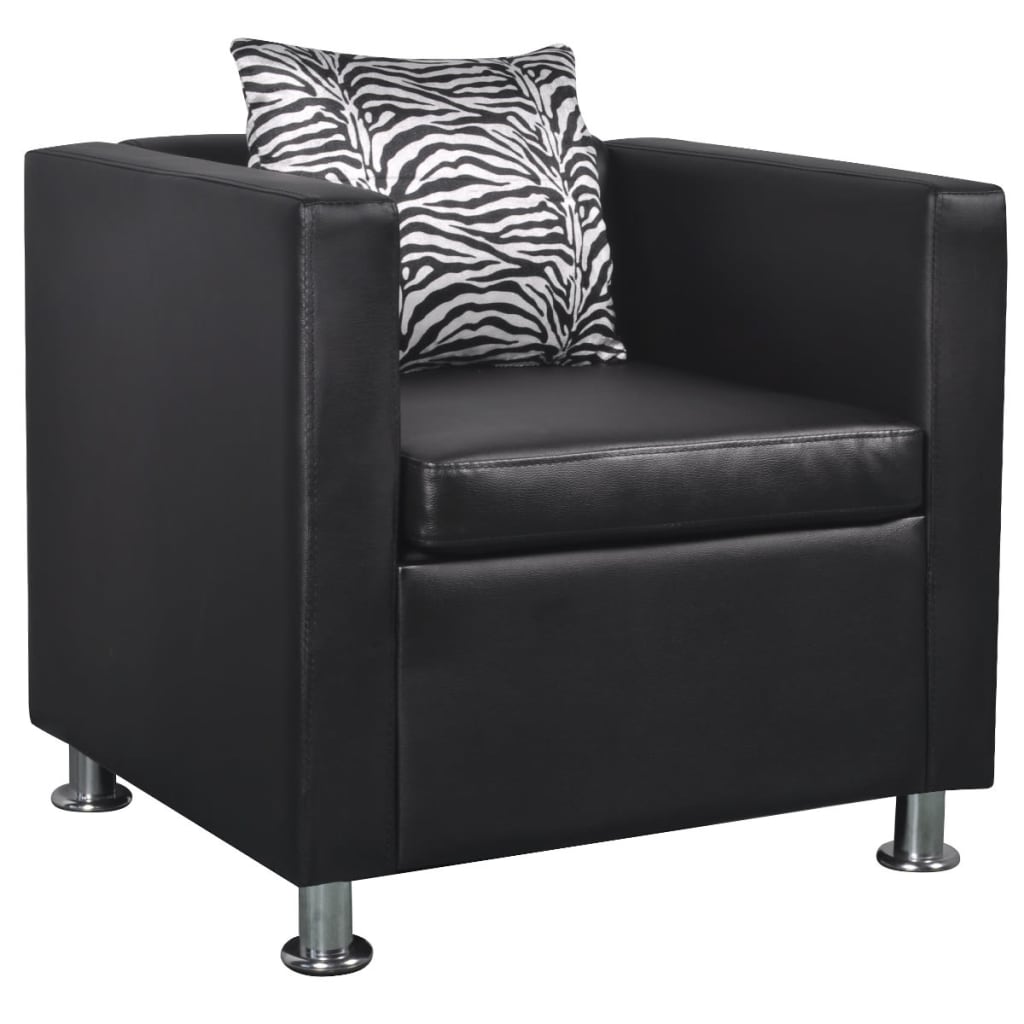 vidaXL Black PVC Leather Sofa Seat Arm Chair Tub Lounge Cube Armchair w