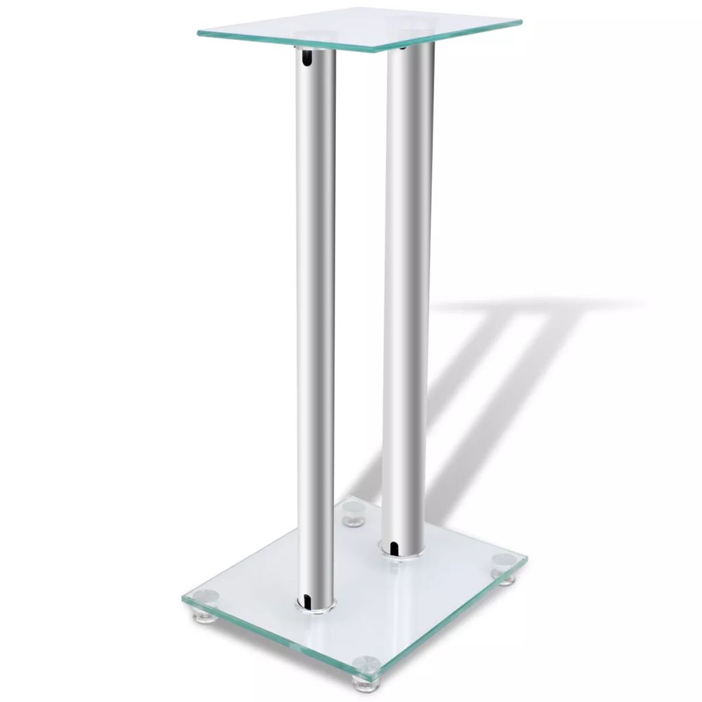 vidaXL 2x Glass Speaker Stand 61 cm Each with 2 Silver Pillars Holder