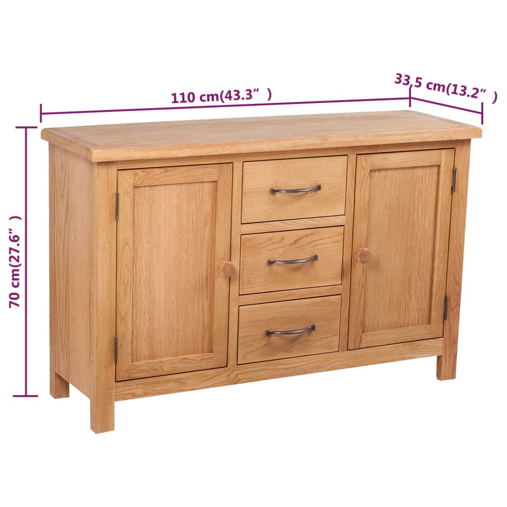 vidaXL Solid Oak Wood Sideboard with 3 Drawers Cupboard