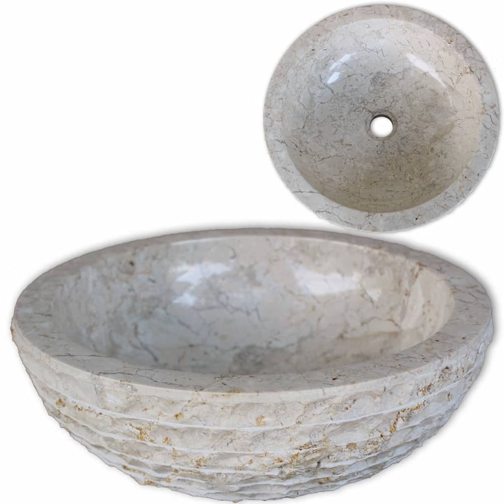 vidaXL Basin Marble 40cm Cream Bathroom Natural Stone Sink Wash Bowl