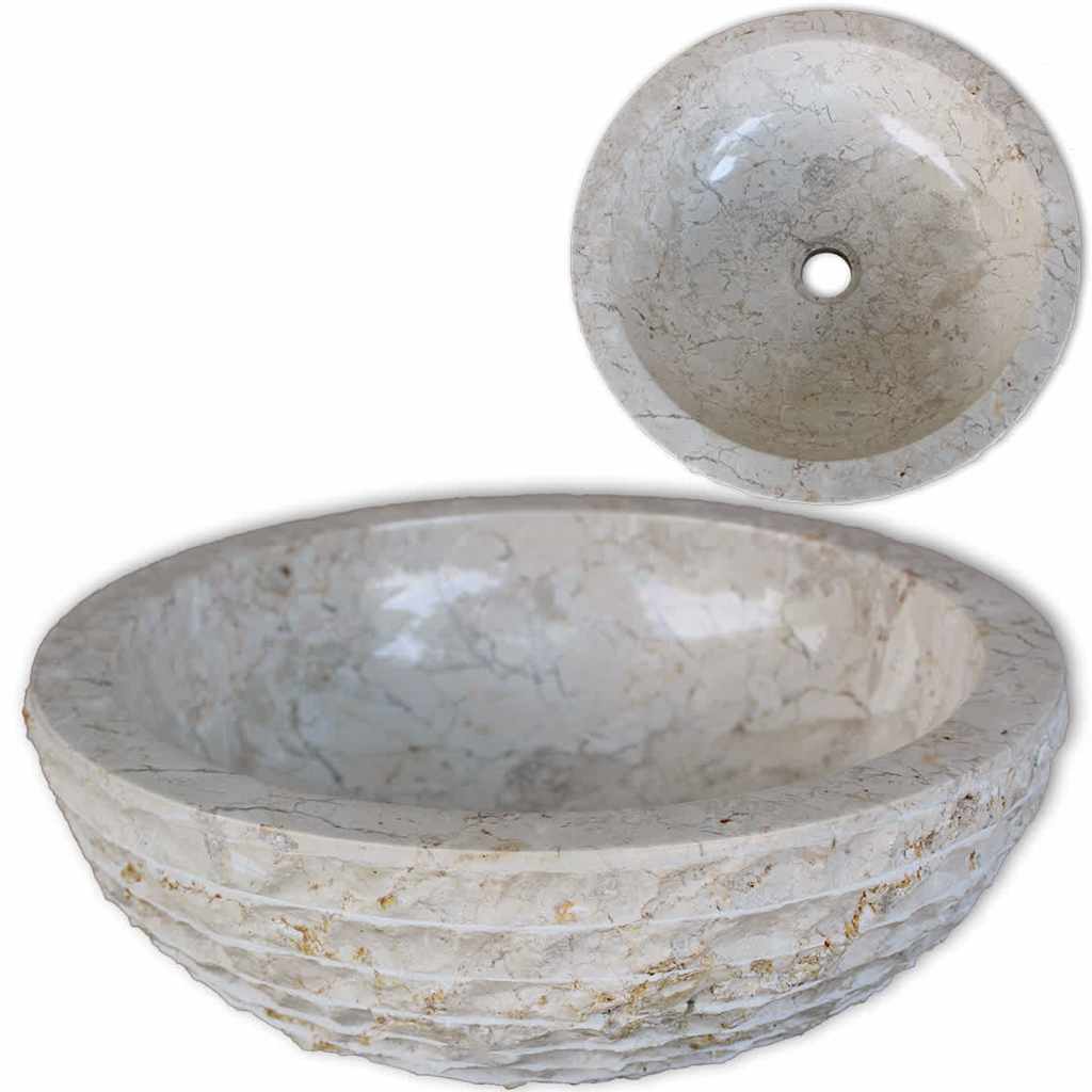 vidaXL Basin Marble 40cm Cream Bathroom Natural Stone Sink Wash Bowl