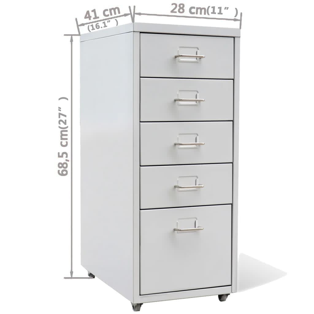vidaXL File with 5 Drawers Grey 68.5cm Steel Office Storage
