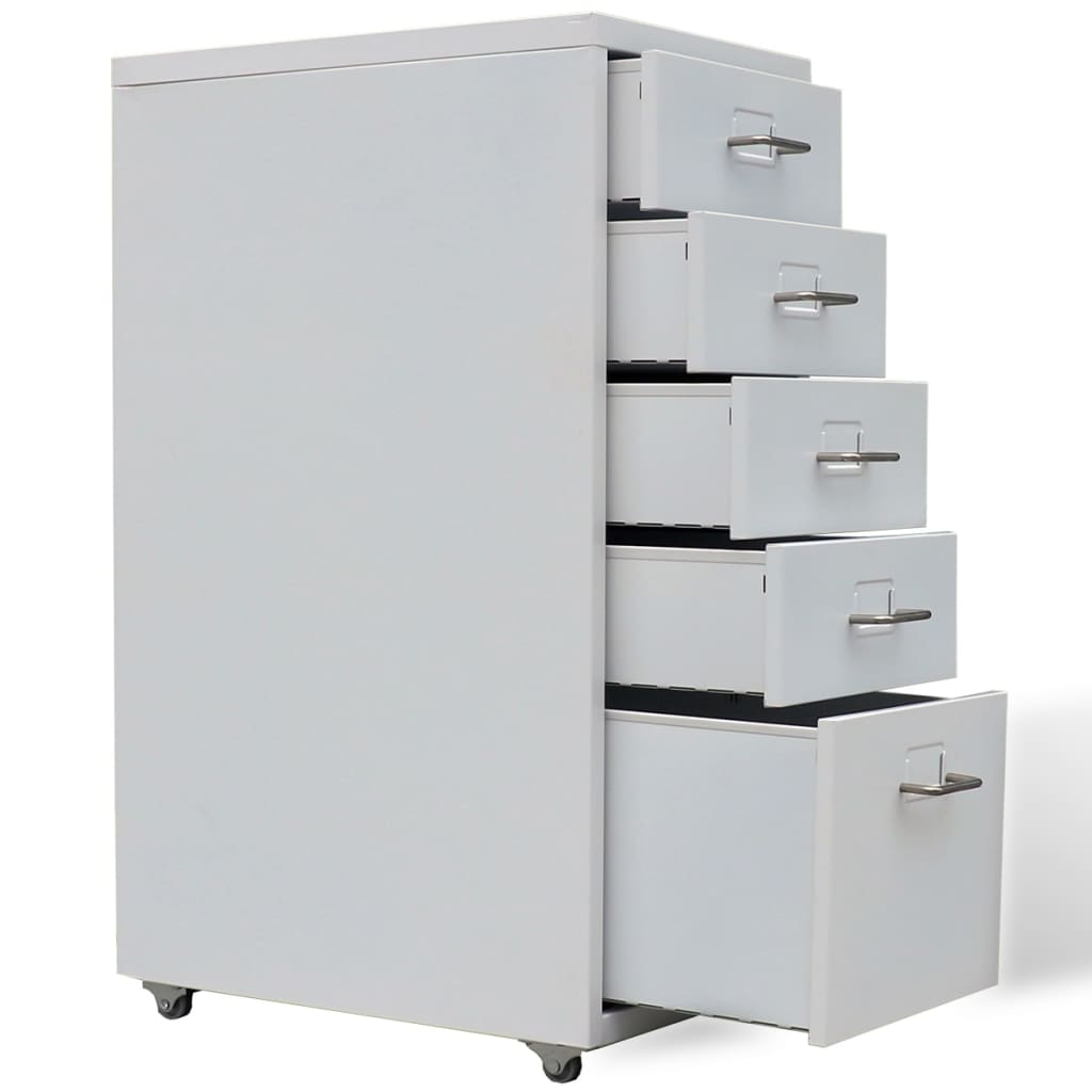 vidaXL File with 5 Drawers Grey 68.5cm Steel Office Storage