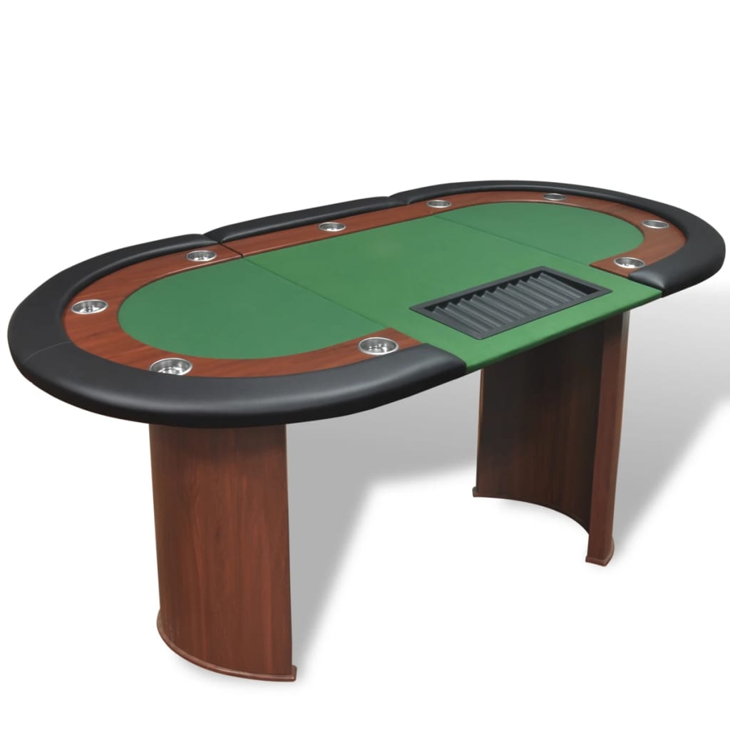 vidaXL 10 Seater Casino Poker Card Table Green Speed Cloth Chip Tray