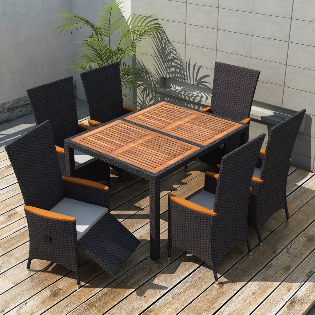 Vidaxl Garden Dining Set 13 Piece Wicker Rattan Acacia Xxl Table