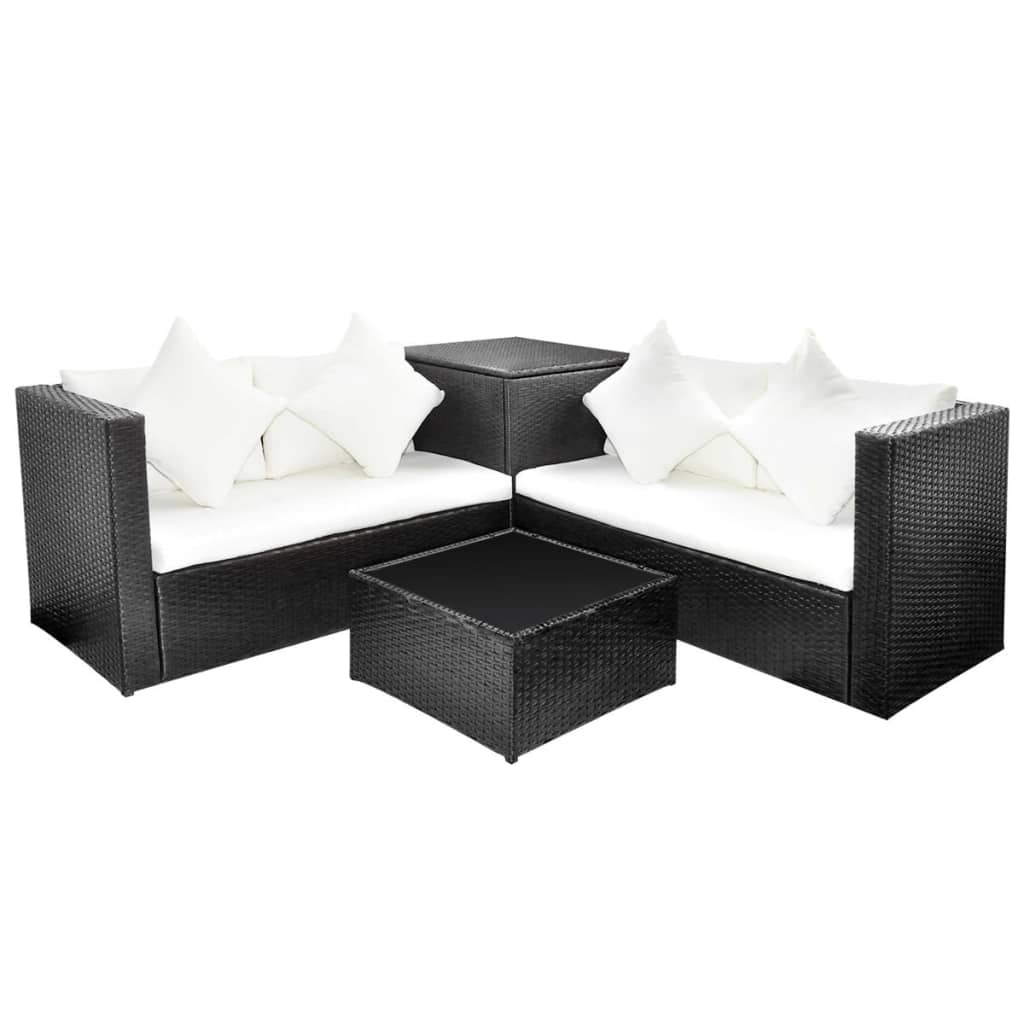 vidaXL Lounge Set 14 Pieces Poly Rattan Black Patio Wicker Table