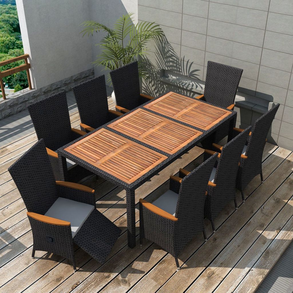 Vidaxl Garden Dining Set 17 Piece Wicker Rattan Acacia L Table Chairs Outdoor