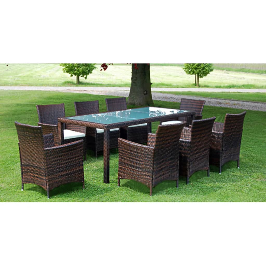 vidaXL Outdoor Dining Set 17 Piece Poly Rattan Brown Table Chair with