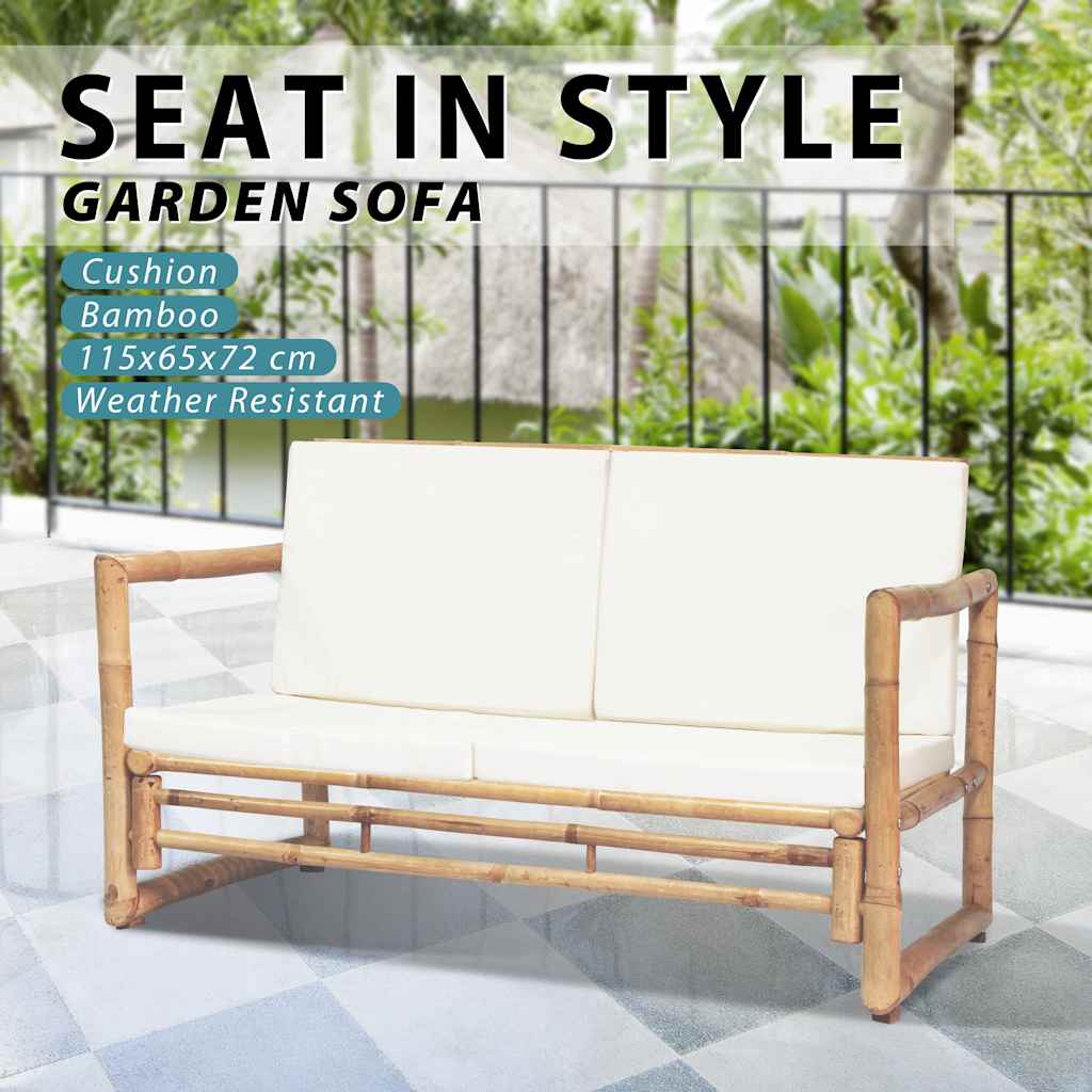 vidaXL 2 Seater Garden Sofa with Cushions Bamboo Weather Resistant
