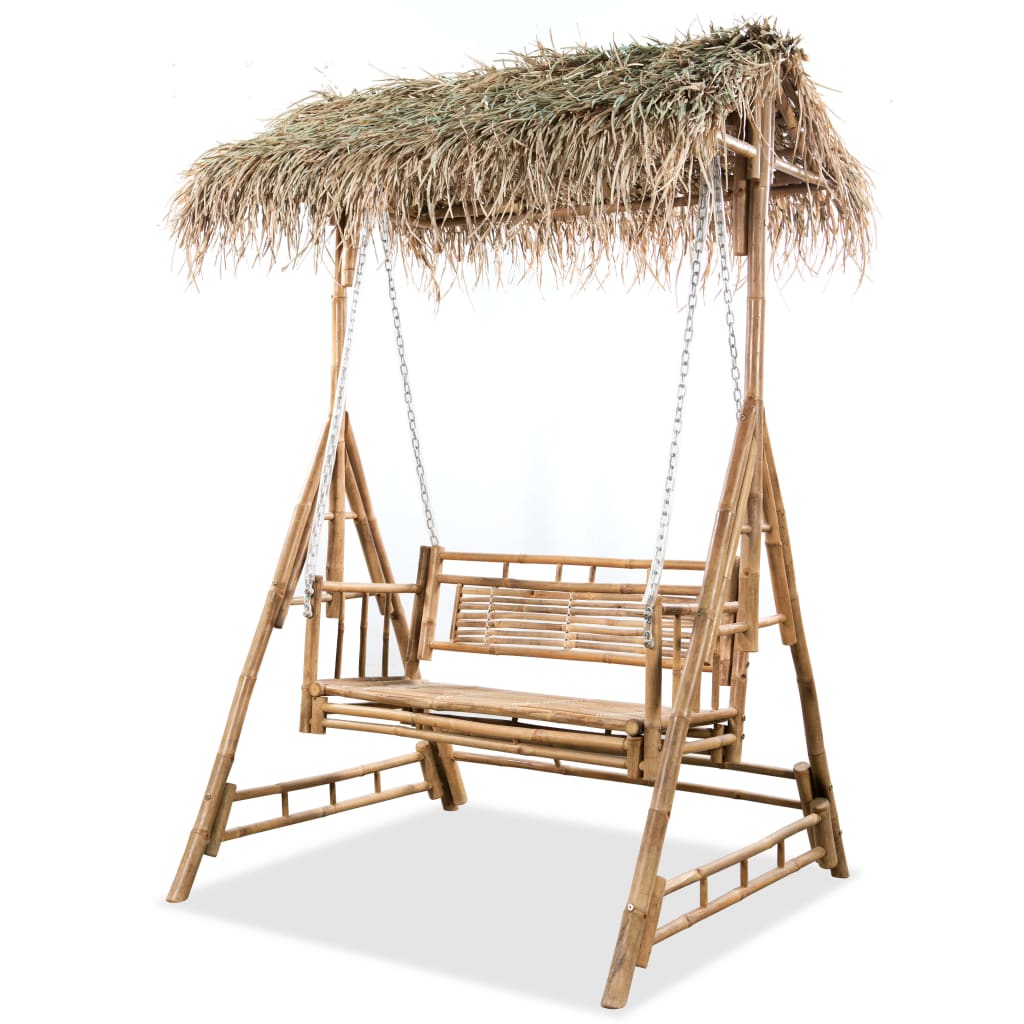 vidaXL 2-Seater Swing Chair Bamboo with Palm Leaves Canopy Weather