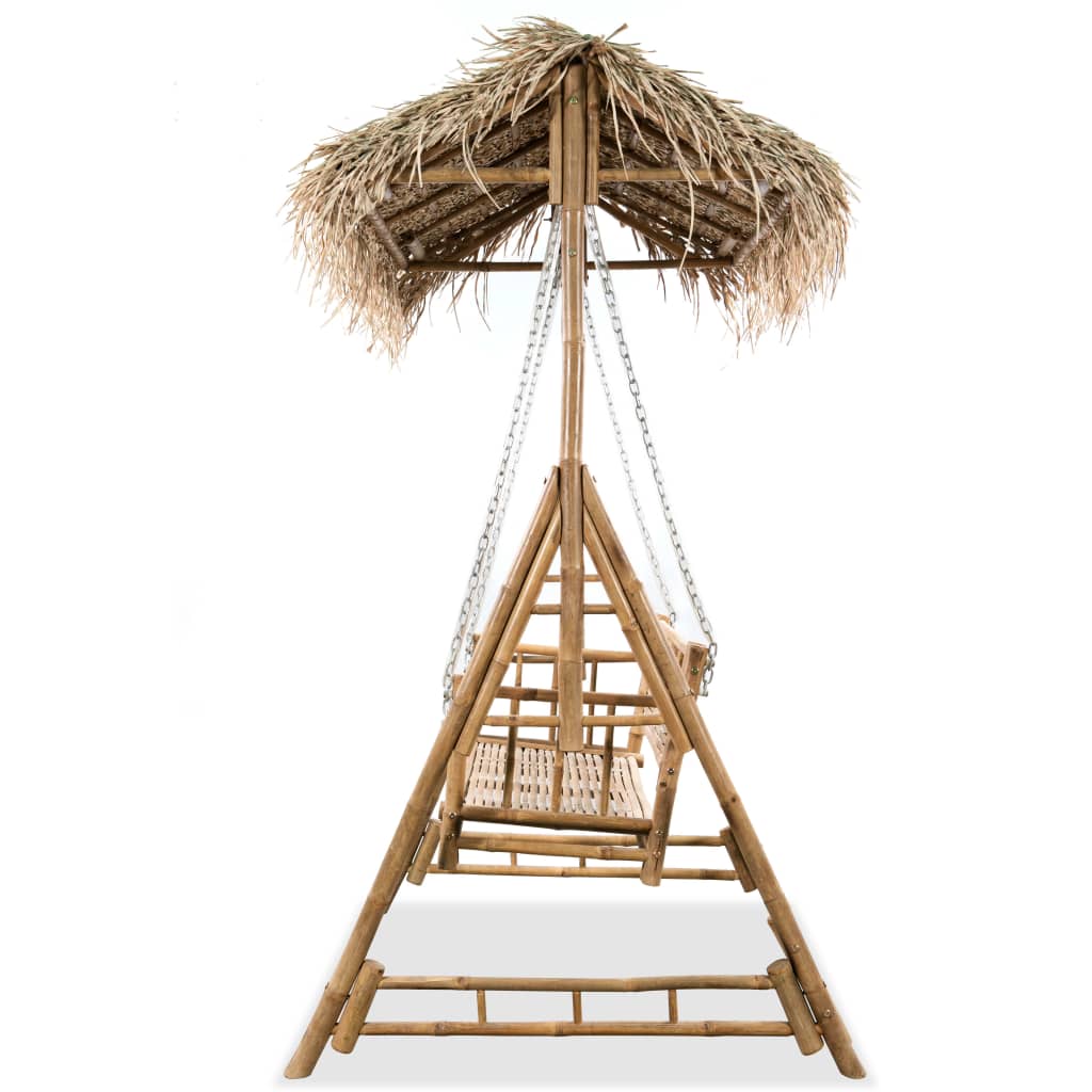 Vidaxl 2 Seater Swing Chair Bamboo With Palm Leaves Canopy Weather Resistant Buy Outdoor 