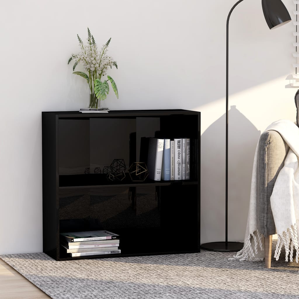 vidaXL 2Tier Book High Gloss Black 80x30x76.5cm Chipboard