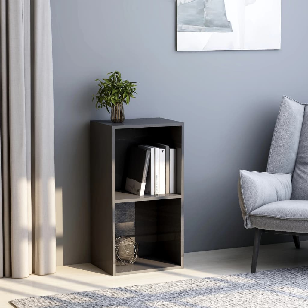 vidaXL 2Tier Book High Gloss Grey 40x30x76.5cm Chipboard