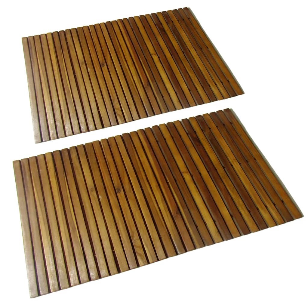 Vidaxl 2pc Bath Floor Mat Acacia Wood Shower Gym Pool Spa Flooring