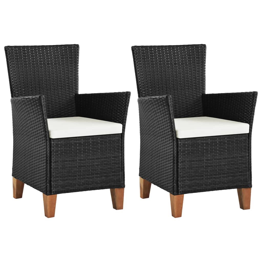 vidaXL 2x Outdoor Dining Chairs Poly Rattan Black Garden ...