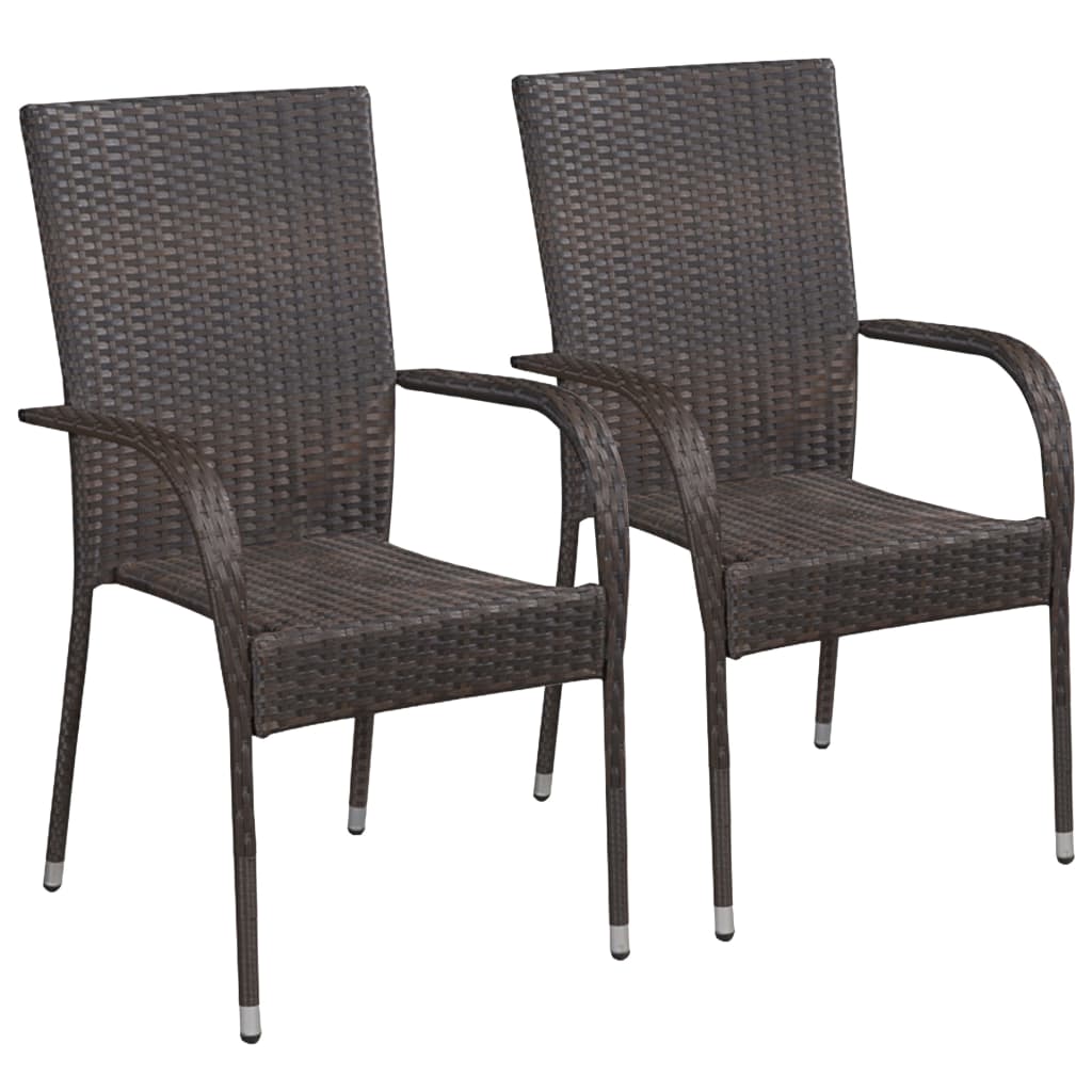 vidaXL 2x Outdoor Stacking Dining Chairs Poly Rattan Brown Garden