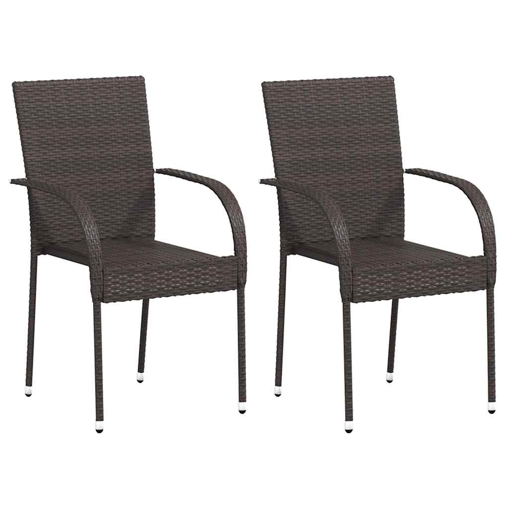 vidaXL 2x Outdoor Stacking Dining Chairs Poly Rattan Brown Garden