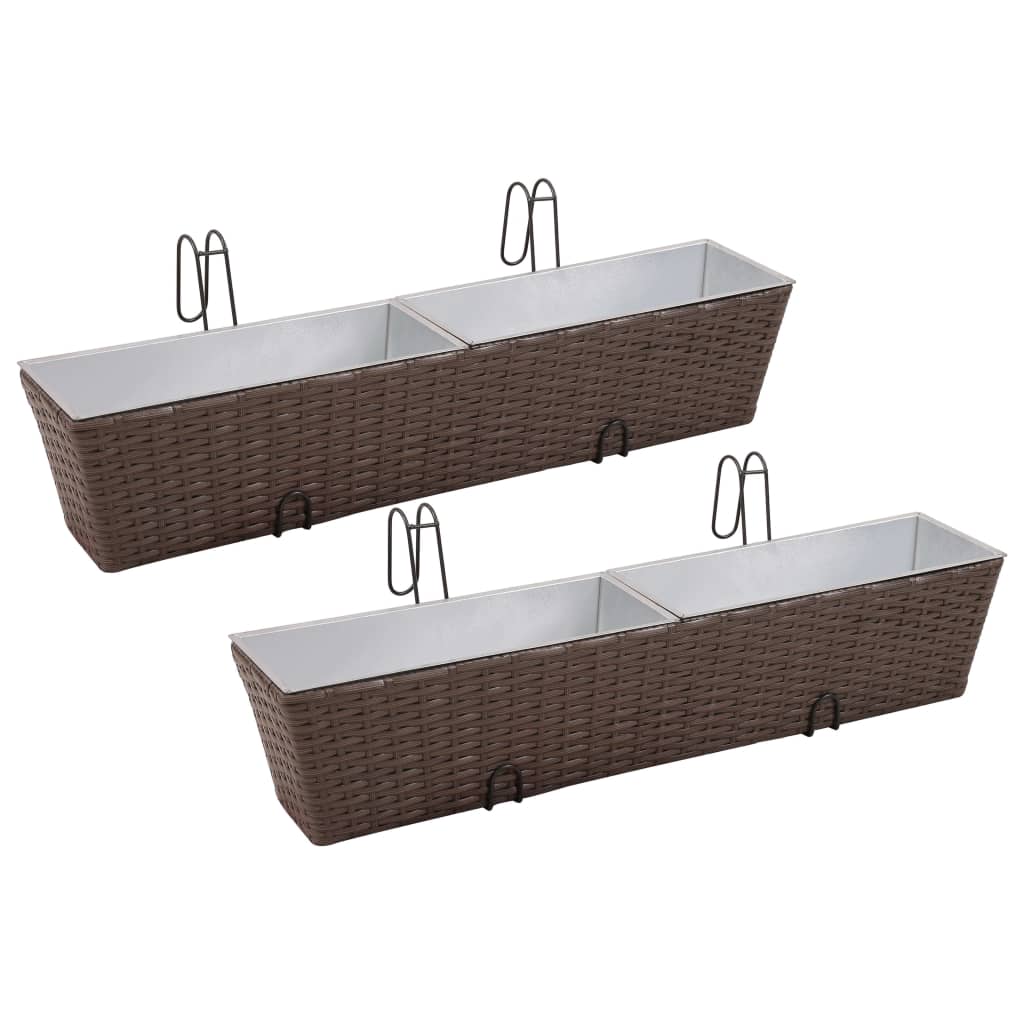 vidaXL 2x Planter Hanging 80cm Brown Wicker Rattan Balcony Box Plant Flower Pot Buy Pots