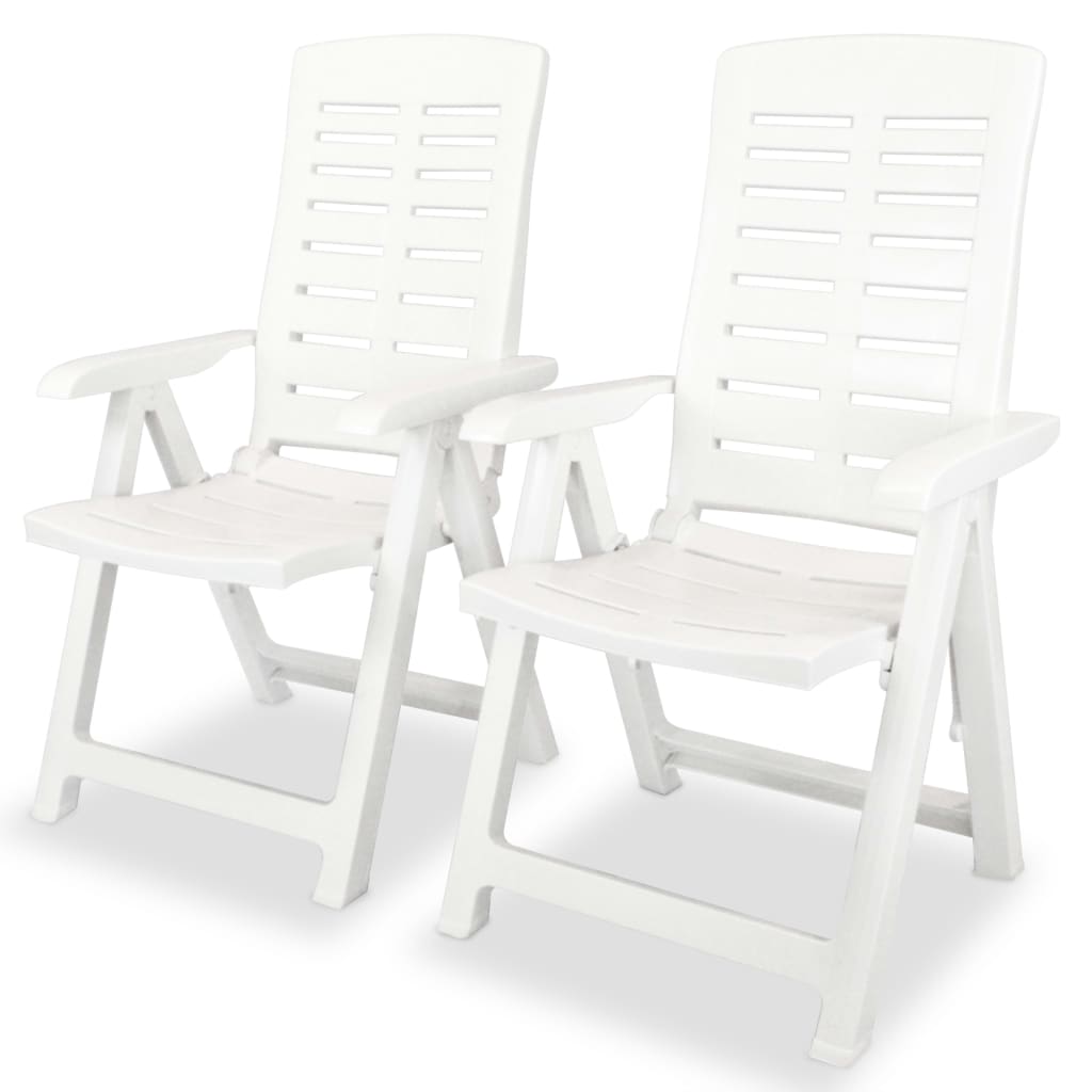 vidaXL 2x Reclining Garden Chairs Plastic White Adjustable Outdoor