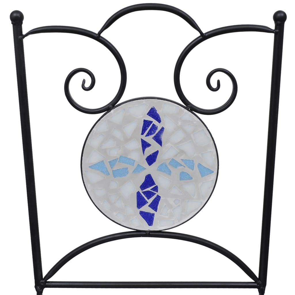 vidaXL 3 Piece Mosaic Bistro Set Ceramic Tile Blue and White Balcony Table Set Buy 2 Seat