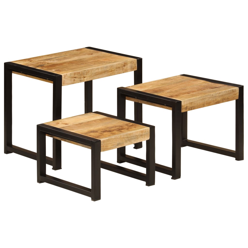 vidaXL 3 Pieces Solid Mango Wood Nesting Tables Side ...