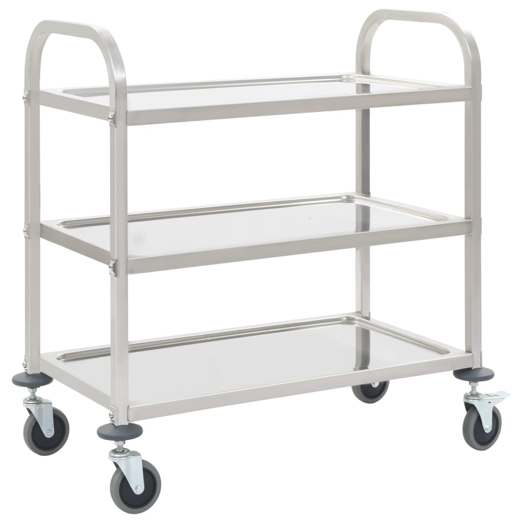 vidaXL 3Tier Kitchen Trolley 107x55x90cm Stainless Steel Serving Cater