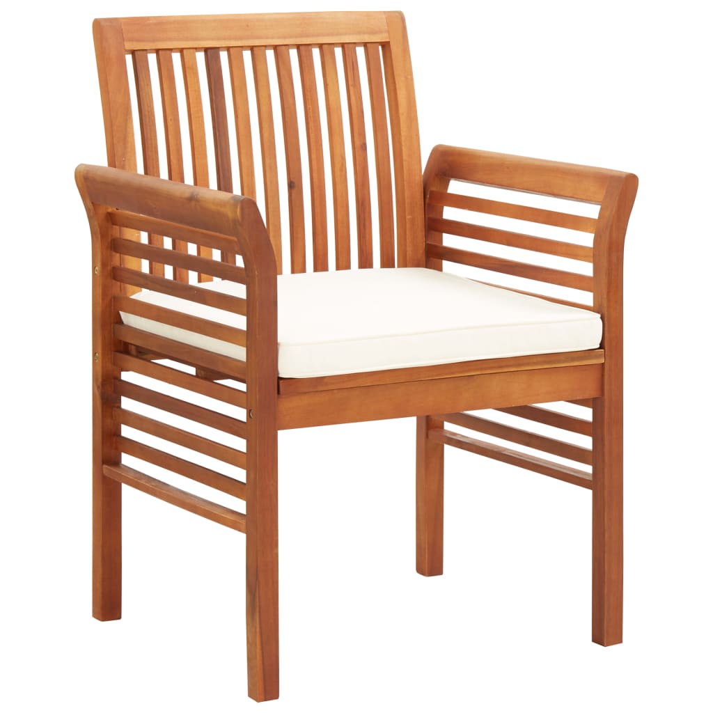 vidaXL 3x Solid Acacia Wood Garden Dining Chair with Cushion Patio