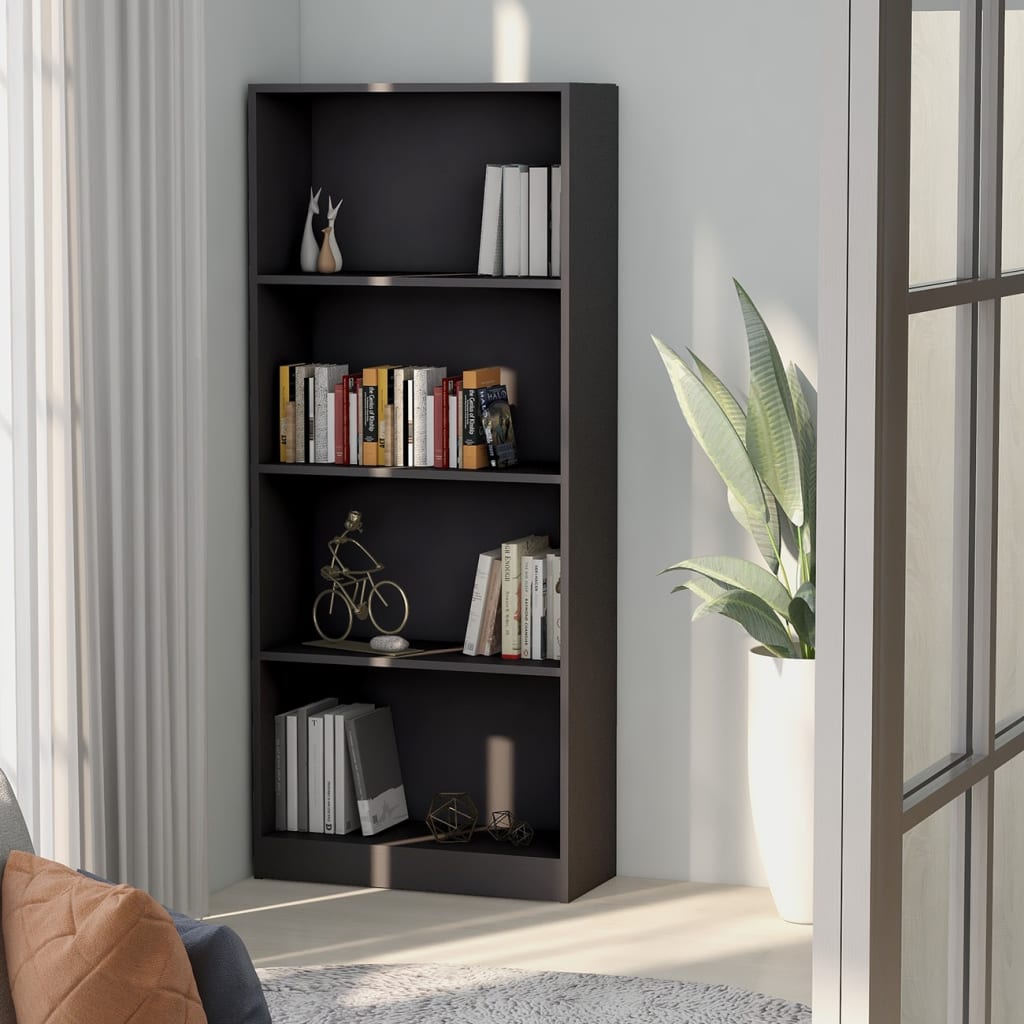 vidaXL 4Tier Book Grey Chipboard Bookcase Storage Rack