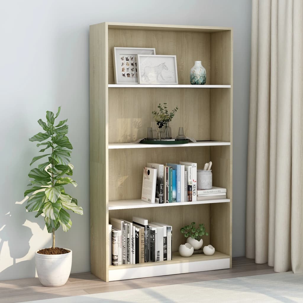 vidaXL 4Tier Book White and Sonoma Oak 80x24x142cm Chipboard