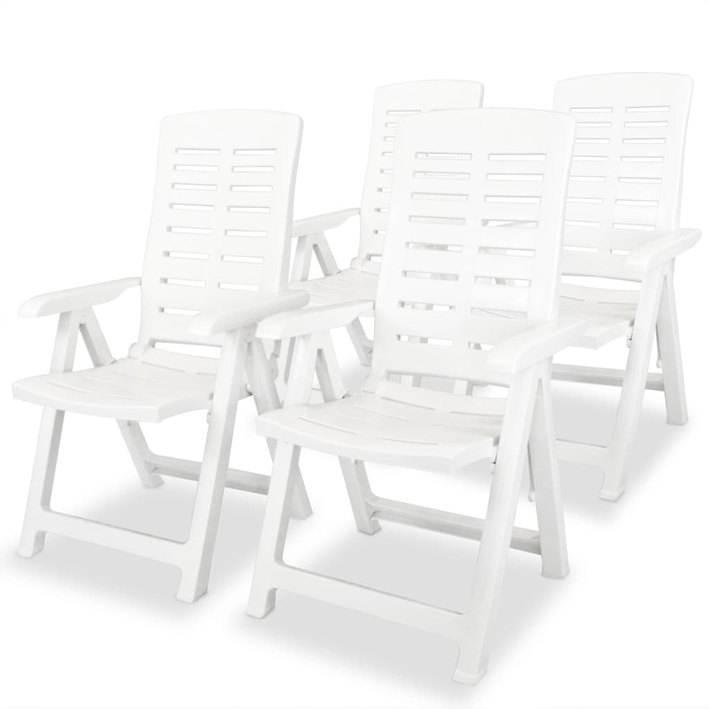 vidaXL 4x Reclining Garden Chairs Plastic White Adjustable Patio