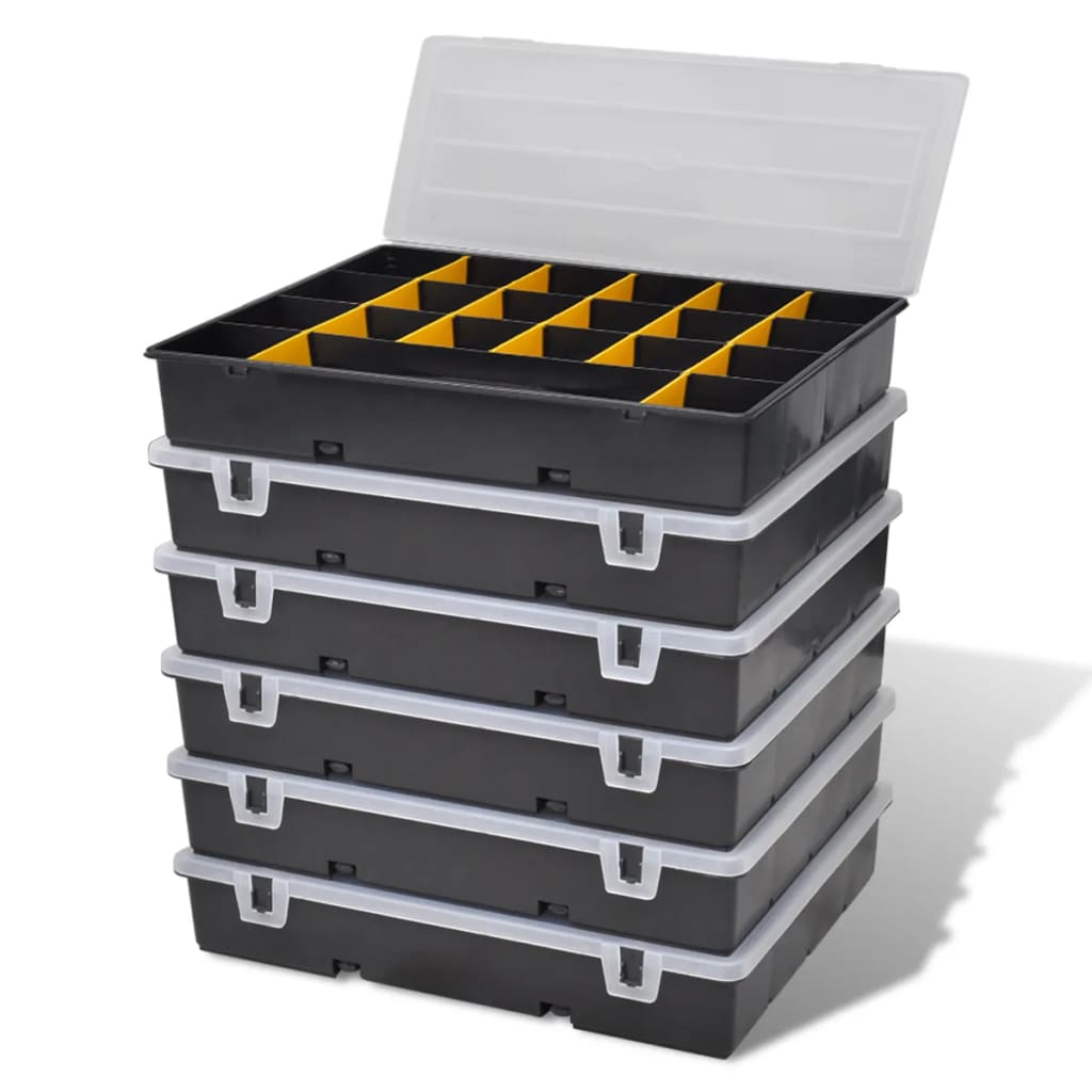 Vidaxl 6x Tool Storage Box Plastic 36x28x6 5cm Sort Case Cabinet