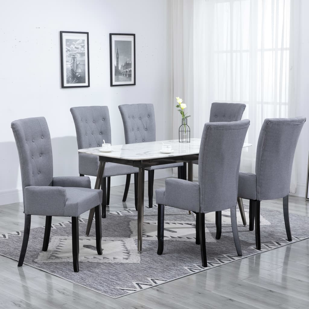 vidaXL 6x Dining Chair with Armrests Light Grey Fabric Padded Highback