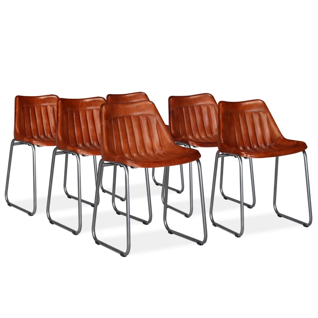 Vidaxl 6x Dining Chairs Genuine Leather With Stripes Brown Kitchen