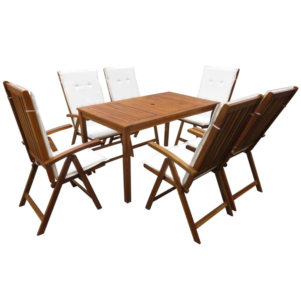 vidaXL 7 Piece Solid Acacia Wood Outdoor Dining Set with Cushions Table