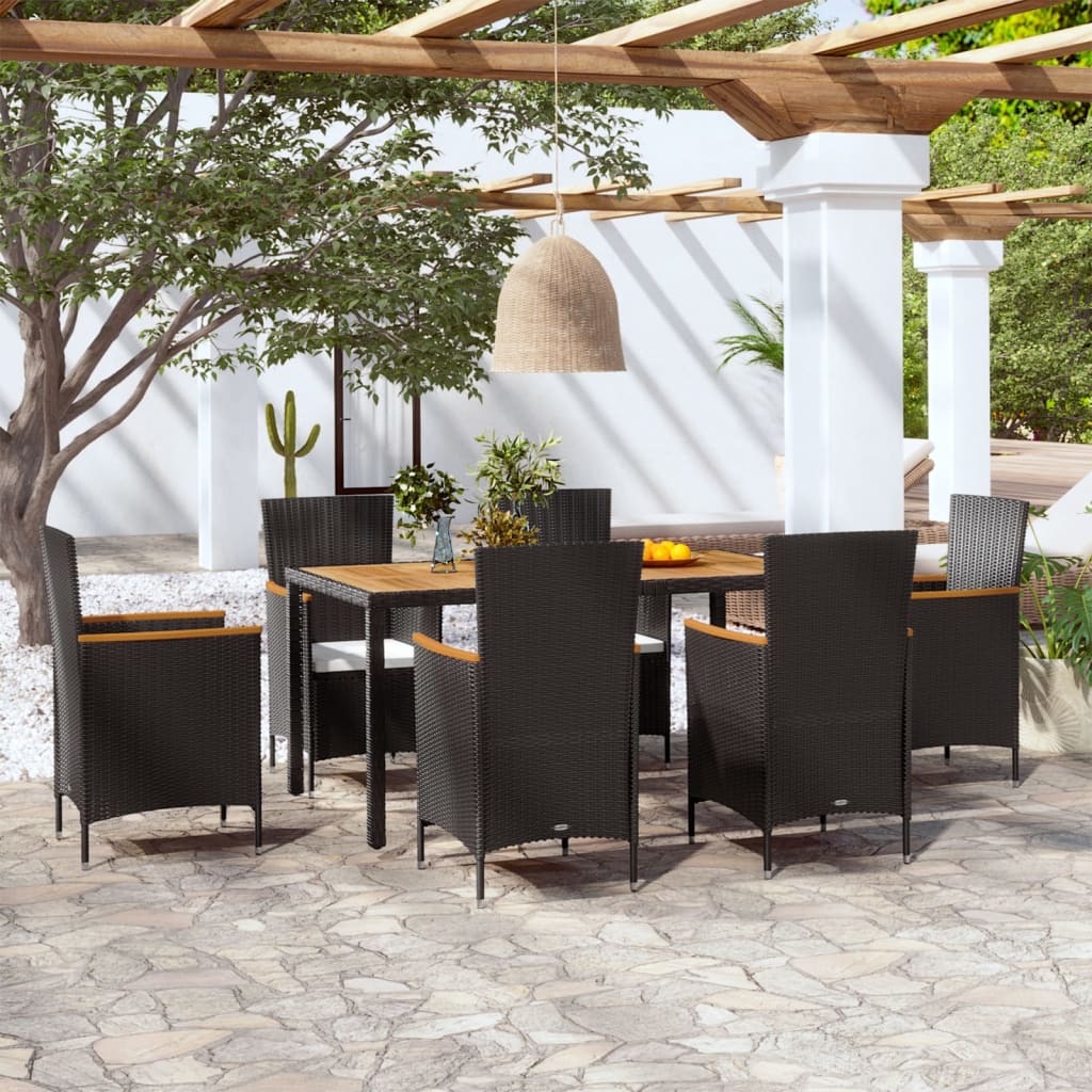 Vidaxl Garden Dining Set 13 Piece Black Poly Rattan Outdoor Table