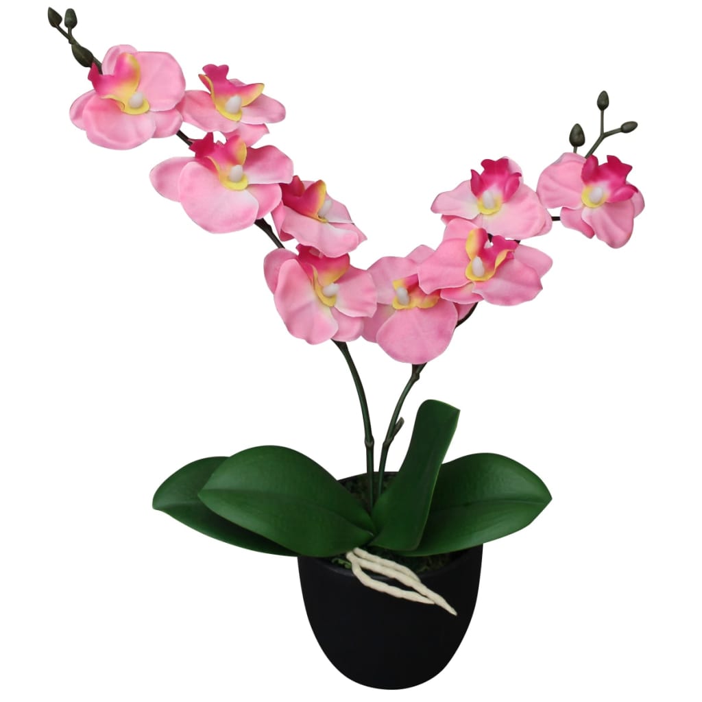 vidaXL Artificial Orchid Plant with Pot Pink Indoor Fake Flower Floral