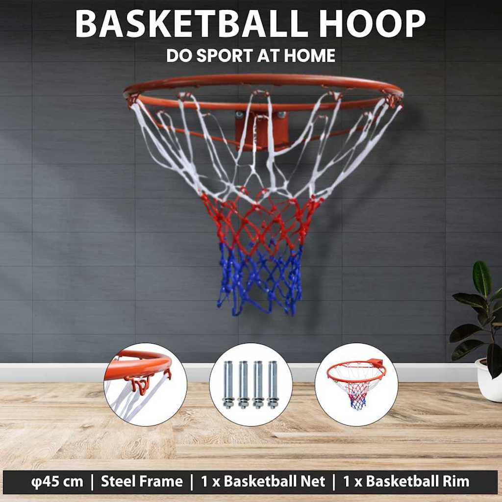 vidaXL Basketball Goal Hoop Set Rim with All Weather Net Orange Hoop