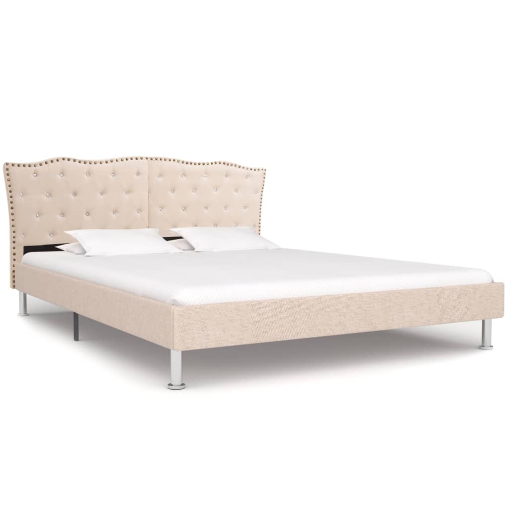 vidaXL Bed Frame Cream Fabric Queen Size Upholstered Bedroom Base