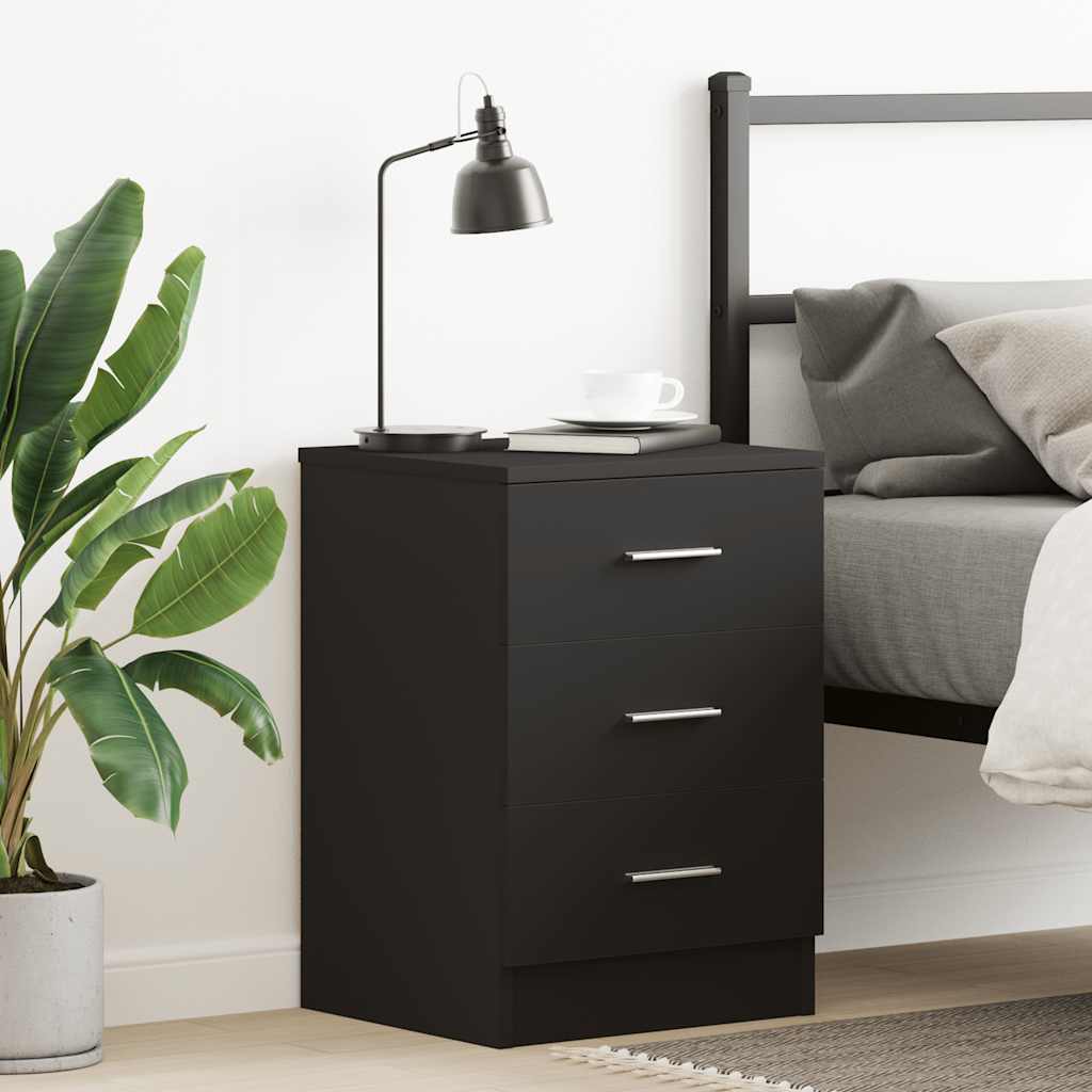 vidaXL Bedside Black Chipboard Nightstand 3 Drawers Home