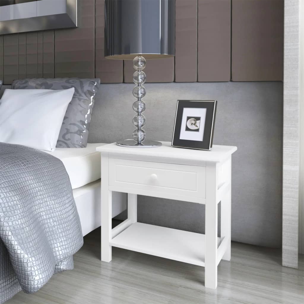 vidaXL Bedside Cabinet Wood White Bedroom Lamp Nightstand ...