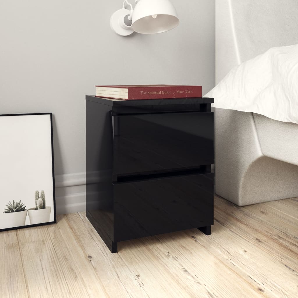 vidaXL 2x Bedside High Gloss Black 30x30x40cm Chipboard